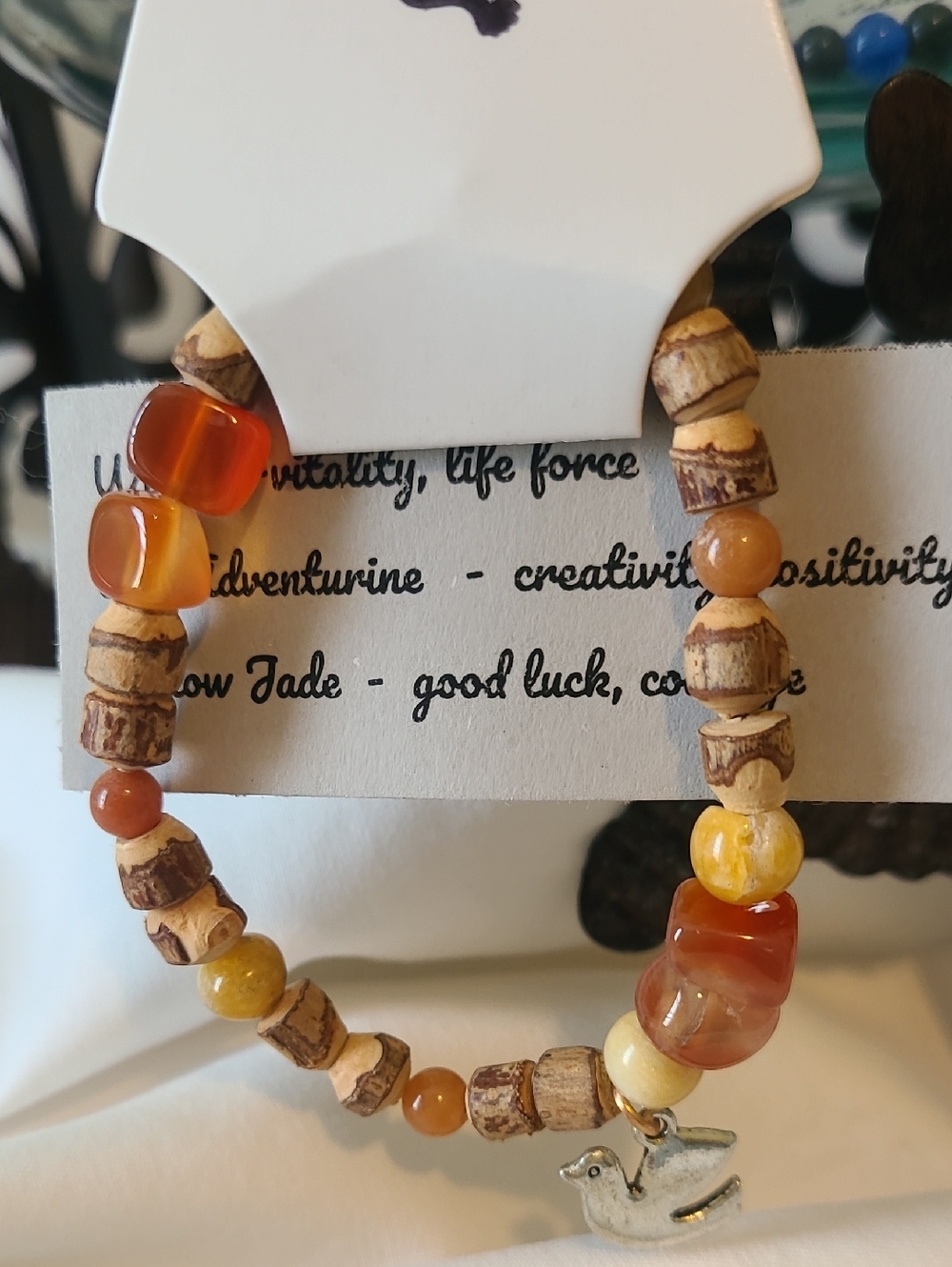 Grey Dove Creations Handmade Natural Stone,Wood Beaded Bracelet,Dove Accent